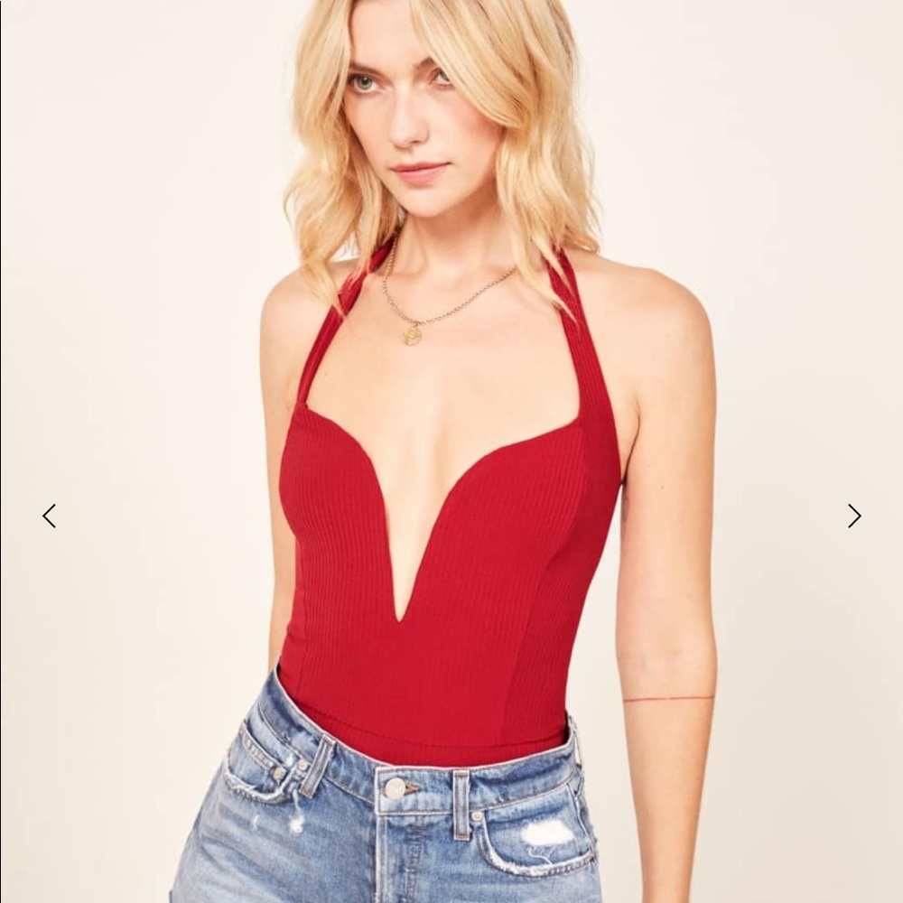 NWT Reformation - Carla Bodysuit in Cherry